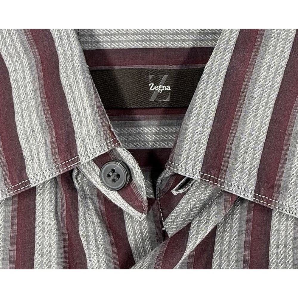 Z Zegna Dress Shirt‎ Stripe purple gray  Mens Medium